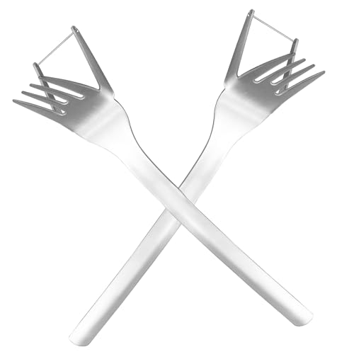 VILLCASE 2 pezzi Affetta Anguria in Acciaio con Forchetta Integrata Utensile Leggero e Compatto per Tagliare e Consumare Frutta per Casa e Campeggio