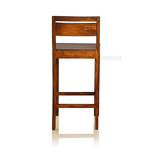 Image of Solid Wood Bar Chairs | Long Bar Chair for Kitchen | Set of 2, Sheesham Wood, Natural Finish