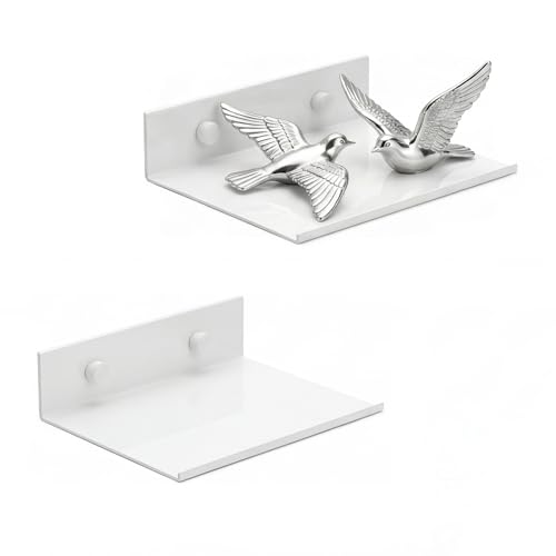 Z metnal Small Floating Shelves, Mini Metal Display Shelf for Collection Action Figures, 150mm Decor Wall Shelf, Aluminum, Wall Mounted, White, 6 inch, 2 Pack