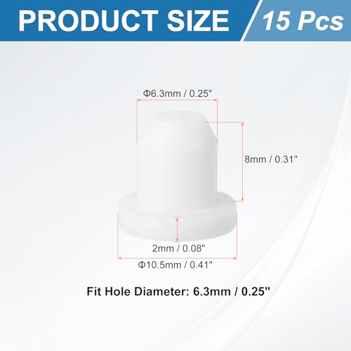Image of uxcell 15Pcs Silicone Hole Plug, Waterproof Solid T-Shaped Rubber Stoppers Bottle Seal Tube Pipe Plug End Cap for 6.3mm /0.25 inch Hole for Bathtub Bottle, 0.31 inch Plug Height, White