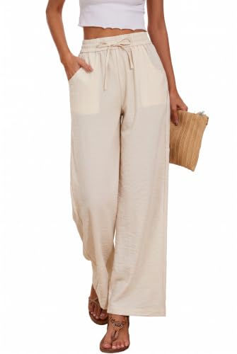Image of KICZOY Women Flowy Pants Drawstring Waist Wide Leg Palazzo Beach Pants Loose Fit with Pockets