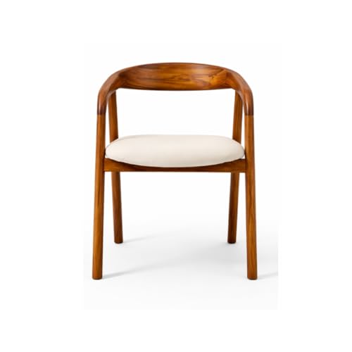 Image of Sheesham Wood Dining Chair with Upholstered Seat - Modern Scandinavian Style Solid Wood Chair for Dining Room, Living Room or Office - Honey Finish