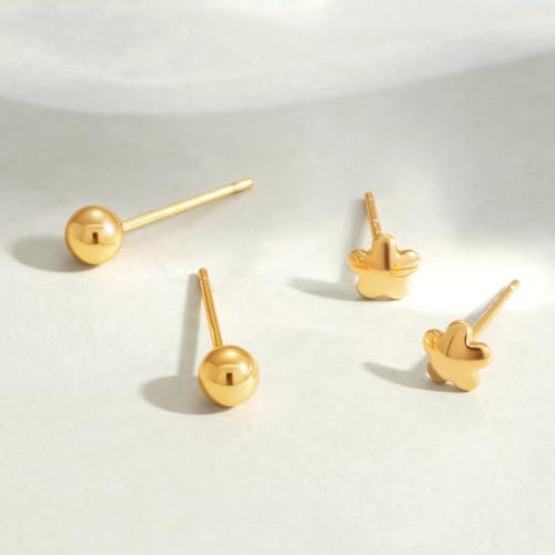 MEVECCO Stud Earrings for Women Dainty 18k Gold Hypoallergenic Stud Earrings Sets for Multiple Piercing Small Stud Earrings Gift for Her