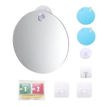 Foto di UZYXC Specchio Da Doccia Sospeso 15cm×15cm Anti-Condensa Con 3 Ganci Adesivi E 1 Ventosa, Specchio Da Barba E Viaggio Per Bagno, Doccia E Campeggio, Fissaggio Sicuro E Pratico