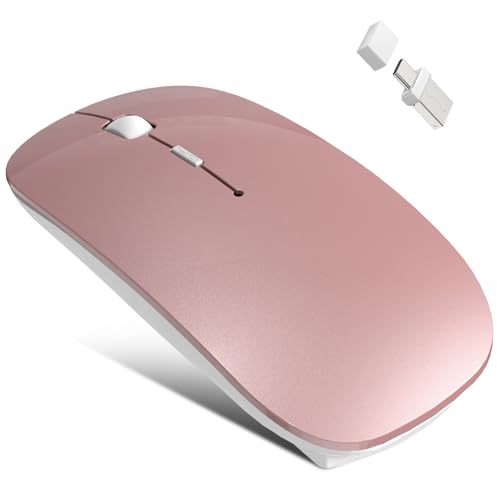 Azmall Mouse Wireless Bluetooth 5.2/3.0 + 2.4G USB-A/C – Ricaricabile USB-C, Click Silenzioso, 3 DPI (800/1200/1600), Jiggler Integrato – per iPad, MacBook, Laptop e PC Windows