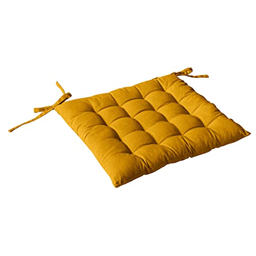 Enjoy Home, Galette de Chaise piquée, Jaune Moutarde, carré 38x38cm, 100% Coton, Attache par Nouettes, Idéal pour Une Assise Confortable, Collection Panama