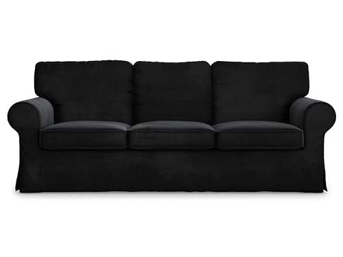 MASTERS OF COVERS Sofabezug kompatibel mit IKEA Ektorp 3-Sitzer Sofa, Ersatzbezug, handgefertigt, 218 x 88 x 88 cm (Samt, Schwarz)