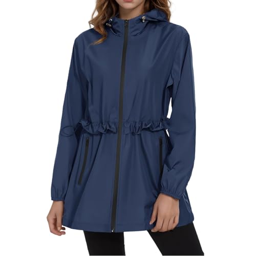 Veste imperméable à capuche coupe-vent et col montant femme