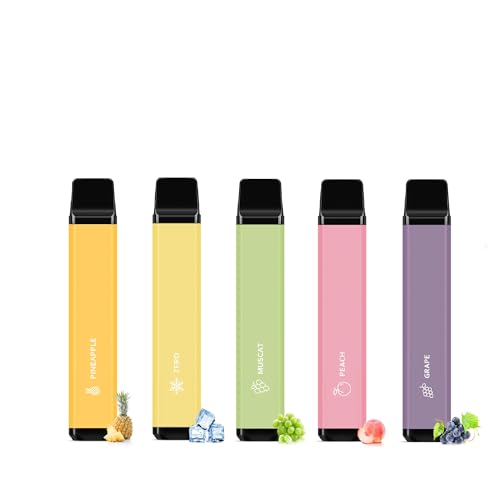 電子タバコ 使い捨て VAPE シーシャ ベイプ 爆煙 大容量 5風味集合 持ち運び 水蒸気タバコ 禁煙 サポート 15,000回吸引可能 ニコチン無し タール無し skira (パイナップル&スーパー清涼感&マスカット&桃&グレープ)