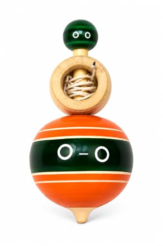 Image of Bhartiye Crafts Handmade Wooden Spinning Top Toy with Thread | Traditional Indian Lattu Lattoo for Kids | Pull String Mechanical Spinner | Wooden Toy | 4 x 2.5 Inch