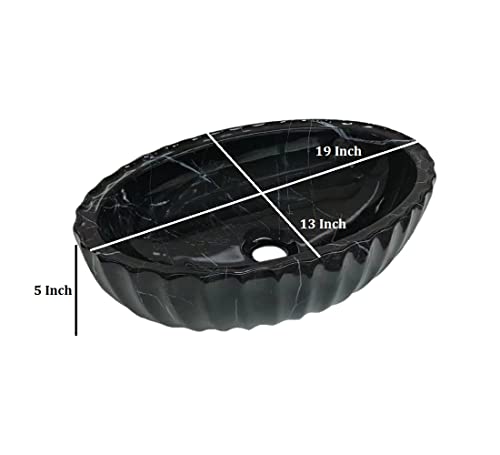 Image of Vardhman Ceramics Designer Table Top Ceramic Wash Basin Sink for Bathroom Black Golden 19 x 13 x 5 Inch
