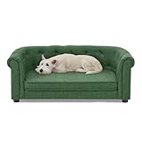 Zefvkip Pet Sofa with arc-Shaped backrest and armrests, Contemporary Rectangular pet Sofa Crafted from Breathable Linen Cozy Soft Cushion Dog Sofa -Green