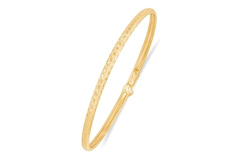 Floreo 10k Yellow Gold 3mm Subtle Stripe Satin Finish Textured Flex Bangle Bracelet