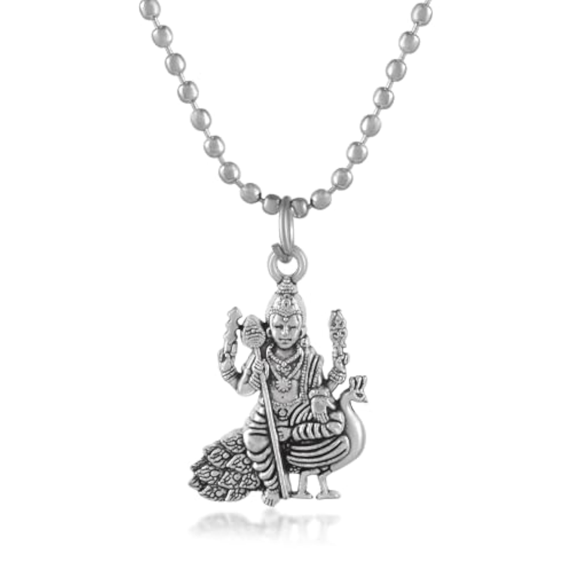 Lord Murugan Oxidised Pendant with Peacock Design