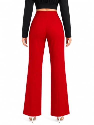 Image of Women's High Waist Wide Leg Trousers in Red