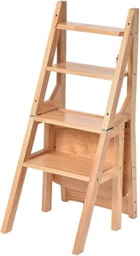 Tabouret échelle convertible 4 marches en bois massif avec structure gain de place