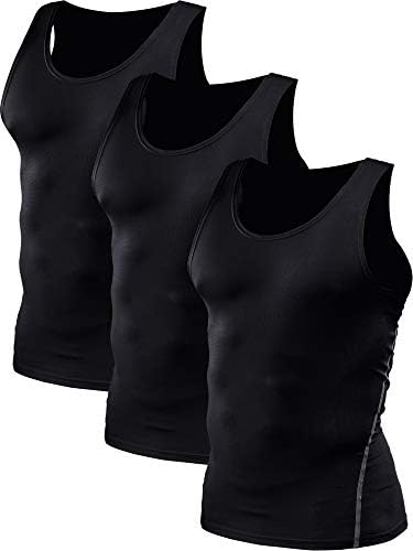NELEUS Men's Athletic 3 Pack Compression Under Base Layer Sport Tank Top,Black,XS