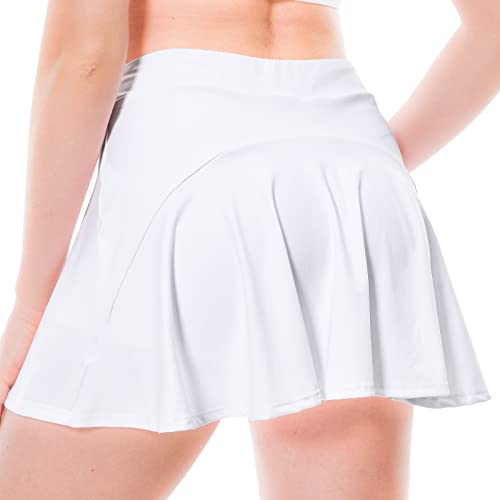 Falda Pantalon Deporte Mujer con Bolsillo, 2 en 1 Elástica Cortos Faldas Plisada de Tenis Mini Skirt para Golf Correr Gimnasio (Blanco,XL)