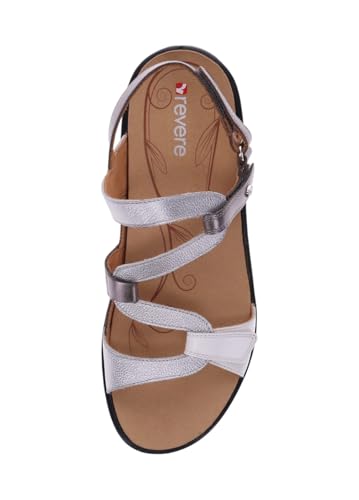 Image of Revere Emerald 3 Women's Sandals - Premium Soft Leather, Adjustable Straps & Contoured Footbed - Orthotic Arch Support for Stylish Comfort & All-Day Wear Silver Fusion 12-12.5 M US