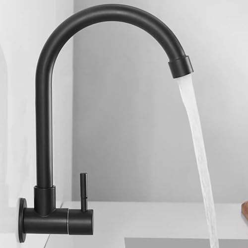 Grifo de agua fría montado en la pared negro acero inoxidable giratorio 5
