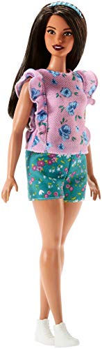 Mattel Barbie FJF43 Fashionista Puppe im rosa Tshirt mit Blumenmuster und blauer Shorts – Bild 5