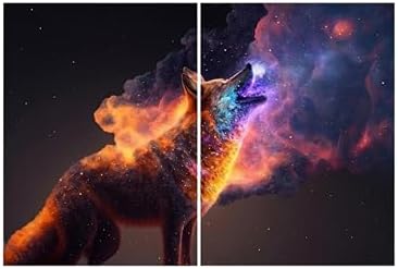 Howling Wolf, Galaxy Inspired Artwork, Animal Portrait, Set of 2 Poster Print Painting, Wall Décor, Multiple Sizes (12 x 16 Inches) image 5