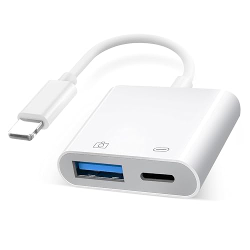 Denlane Lightning auf USB Adapter, USB OTG Kamera Adapter mit Ladeanschluss für iPhone & iPad unterstützt Kartenleser, U Disk, Tastatur, Maus, Hubs, MIDI, Plug & Play