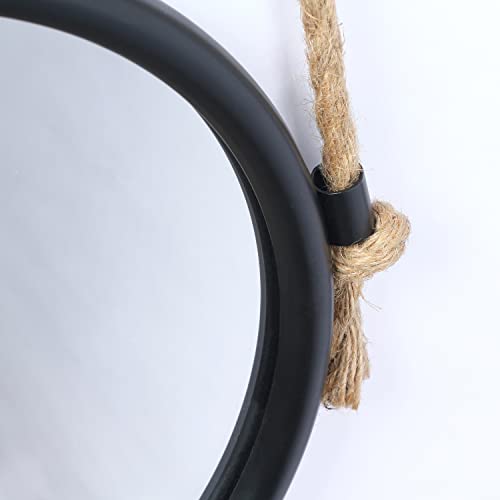 RUIDOZ Small Round Wall Mirror with Hang Rope, Circle Black Metal Frame Accent Mirror for Home Decor 12 Inch - 0957RZ - Image 2