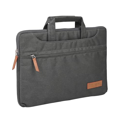 Image of Bonkaso 14 Inch Laptop Sleeve Cum Messenger Bag for MacBook & Laptops | Premium Polyester Melange | Water-Resistant Padded Case with Handle & Sling Strap | Lightweight Office Travel Bag - Carbon Grey