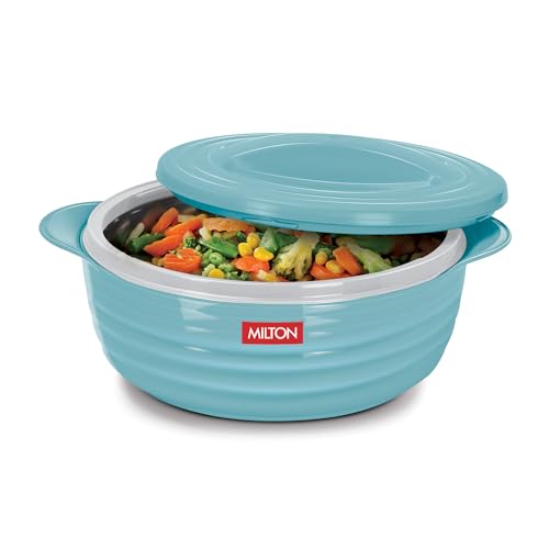 Image of MILTON Aspire Jr. Set of 3 Serving Casserole Double Walled Inner Stainless Steel, (350ml, 720ml,1050ml), PU Insulated Kitchen Hot Pot, Keeps Food hot & Fresh for Roti, Biryani, Blue