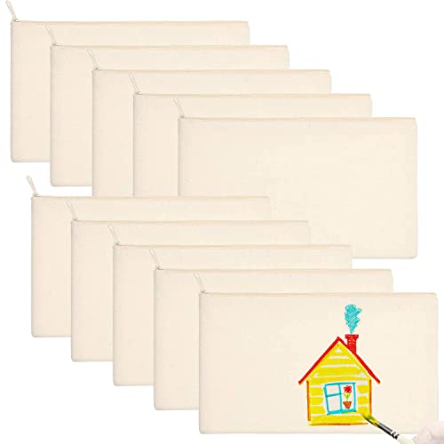 DIY Blanko Stoffbeutel, 10 Stück Stoff Federmäppchen Kosmetiktasche mit Reißverschluss Mäppchen 21*12cm Cover