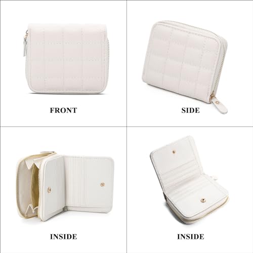 LJCZKA Small Wallet for Women Girls Bifold Quilted Leather Pocket Wallet Accordion Card Holder Wallet Compact Wallet (White)4