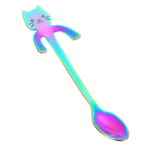 Cuchara de café, cuchara de café decorativa para gatos, cuchara de postre, de acero inoxidable de alta calidad, puede colgar cuchara mezcladora multiusos, con revestimiento de metal de color, mini