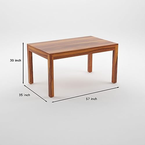 Image of Solid Sheesham Wood Dining Table 6 Seater | Rectangle Six Seater Dinning Table with 4 Chairs & 1 Bench for Home | Kitchen Dinner Table 6 Seater | Dining Room Sets for Restaurants | Teak Finish