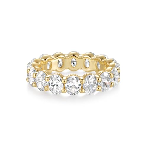 ASHINE 14K Gold Plated Chunky Oval Cubic Zirconia Band Ring Fashion Stackable Eternity Jewelry for Women Daily Travel Wedding Engagement (Gold 8)