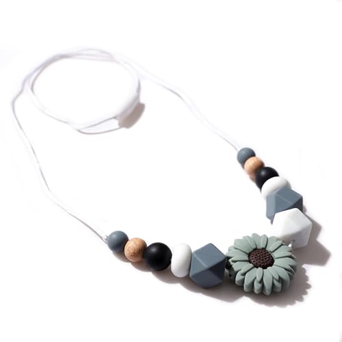 TERJIO Silicone Breastfeeding Necklace - Silicone Jewelry For New Mothers, Emotional Calming Nursing Newborn Sensory Fidget Necklace, Bohemian Daisy Decoration.
