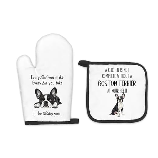 FIicy Boston Terrier Gifts Dog Oven Mitts and Pot Holders Sets, Boston Terrier Dog Decor Kitchen Accessories Sets, Complete Without a BostonTerrier Heat Resistant Oven Glove Potholders for Kitchen
