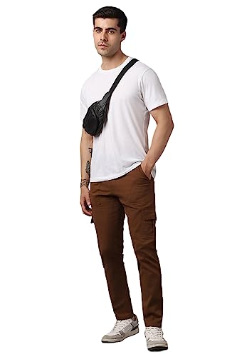 Image of Hubberholme Men's Regular Fit Cotton Trousers with Patch Pockets, Ankle Length Button Closure Cargo Chinos