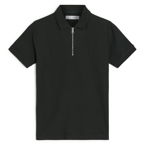 Image of Alan Jones Clothing Boys Polo T-Shirt with Zipper Closure | Honeycomb Knit Cotton Blend Half Sleeve Tshirt | Age 6-16 Years