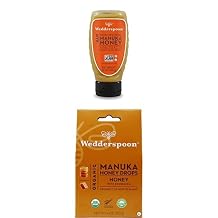 Bundle - Wedderspoon Raw Premium Manuka Honey KFactor 16 Squeeze Bottle 12 Oz and Manuka Honey Drops, Honey & Echinacea 4 Oz