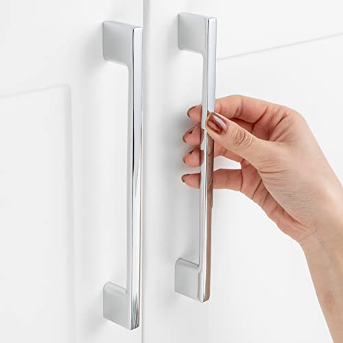 ASKANO 10 Pack 6-1/4 Inch Hole Centers, Polished Chrome Cabinet Pulls Chrome Cabinet Handles Chrome Kitchen Hardware for Cabinets ZP2205 Drawer Bedroom Dresser Bathroom Vanity Cupboard Closet by ASKANO - Used condition - US$28.02