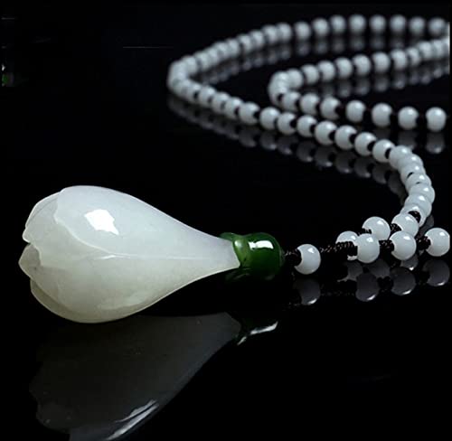 NEFSO 100% Natural Authentic Hetian Jade Sapphire Pendant White Lotus Orchid Necklaces Jewelry Lucky Accessories (Gem Color : B) ()