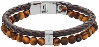 Fossil Pulsera para hombre de cuentas de acero o piel con cierre desplegable