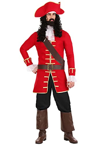 Costume de capitaine pirate rhum pour homme | Tenue d'Halloween à crochet pour adulte | Leader en mer | Tenue de marin rebelle, Rouge, Medium