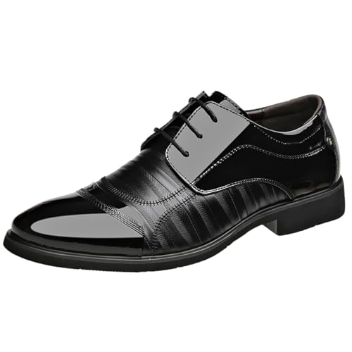 Men's Oxfords Dress Shoes Classic Business Leather Shoes， New Lace-up Breathable Patent Leather Shoes Man Office Wedding Flats