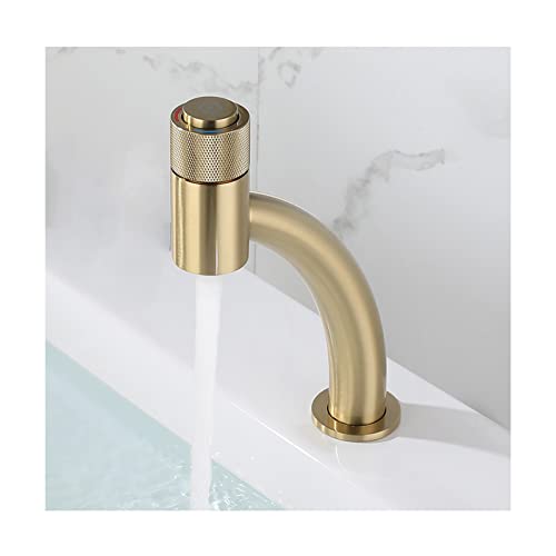 SHUGUANG Brass Bathroom Faucet Single Hole Bathroom Sink Faucet Vanity Faucet Hot and Cold Adjustable, Countertop Installation, for Kitchens, Washstand and Motorhomes,Brushed Gold