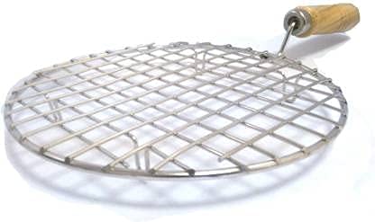 AG Enterprises Grill Roti Papad Chapati Toast brinjal Chicken paneer tandoor (baingan) Wooden Handle Stainless Steel net Roaster 1 kg Roaster (Silver, Brown)