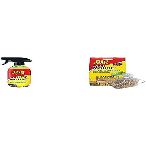 The Big Cheese Anti Mouse Sachets 5 pks & Anti Mouse Refresher Spray 500ml (Natural, Poison & Chemical 30 day Rodent Deterrent)