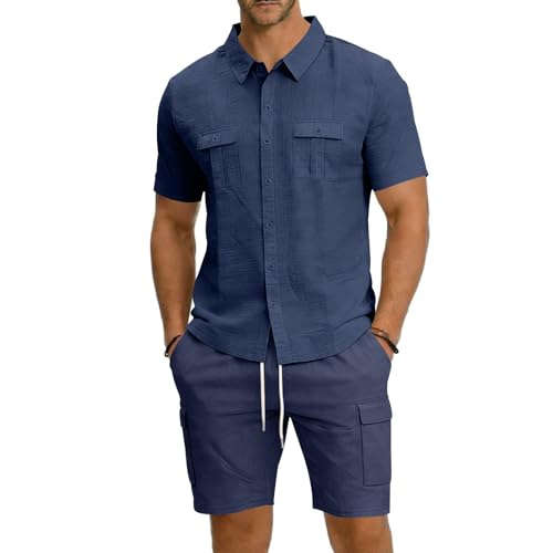 Ensemble t-shirt boutonné short homme multipoches fini les vêtements serrés