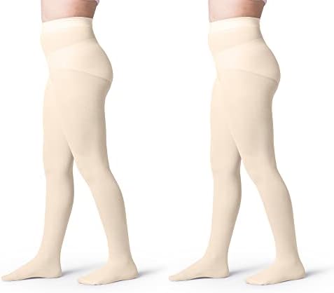 Silky Toes Girls' Opaque Microfiber Tights (2 Pairs) Black White or Colored Nylon Stockings for Kids and Toddlers Every Size (Ivory 2pk, 14-16)